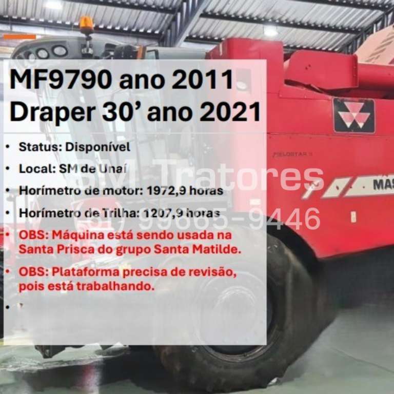 Colheitadeira Massey Ferguson | MF 9790 | 2011 com Plataforma Draper 30’ | 2021